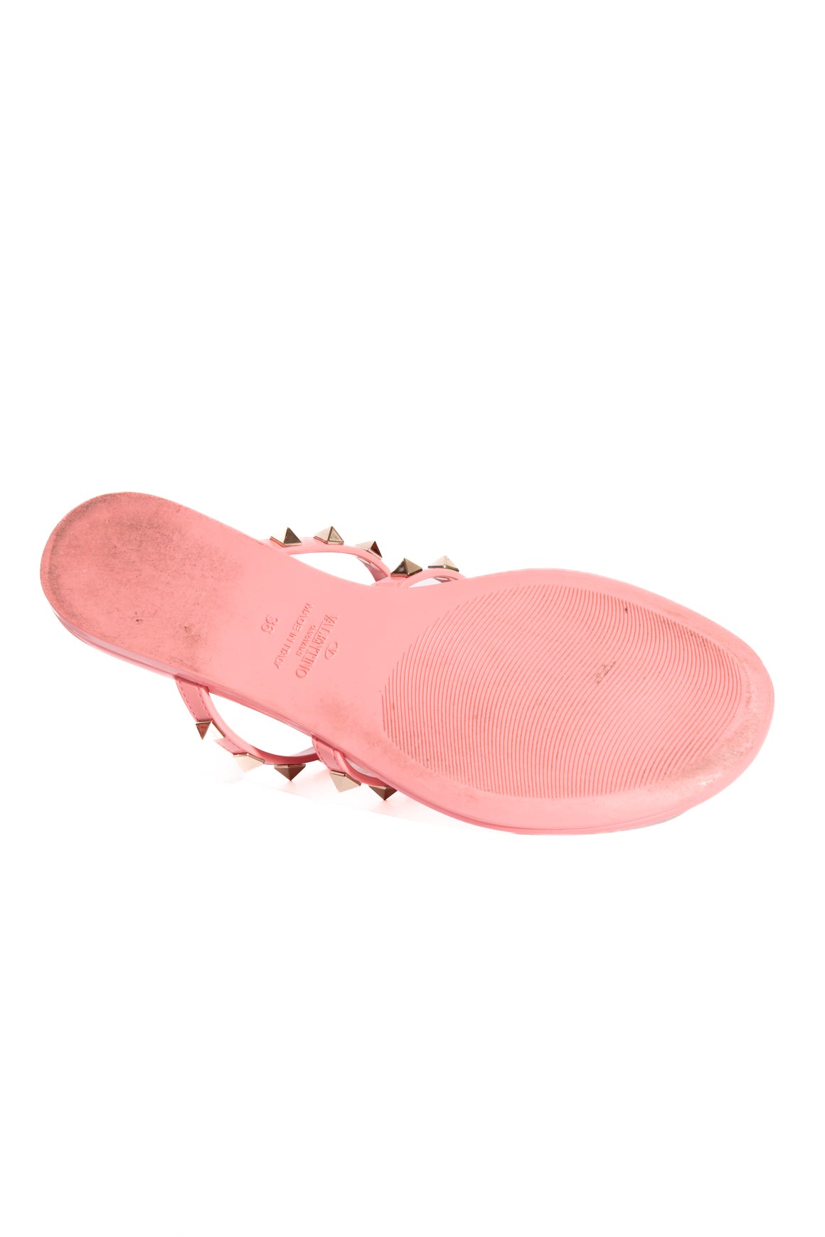 VALENTINO Pink Rubber Rockstud Thong Sandals (Sz. 36)