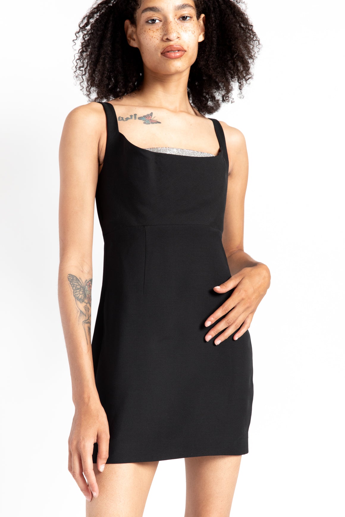 ROLAND MOURET Black Glitter Mini Dress