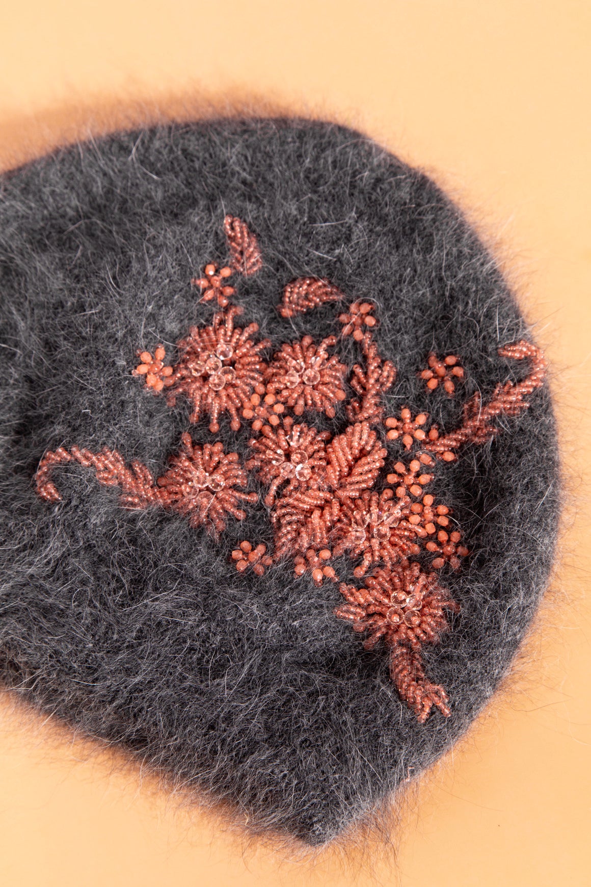 PRADA Grey Pink Floral Embellished Beanie