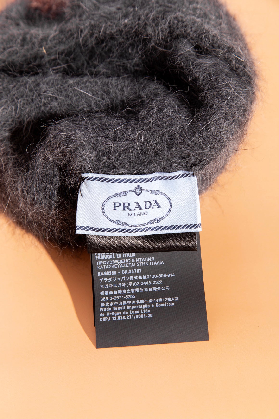 PRADA Grey Pink Floral Embellished Beanie