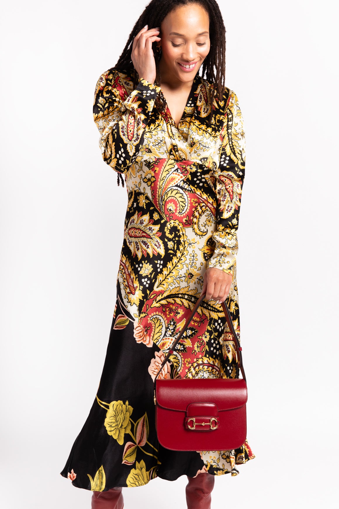 ETRO Black, Red, 
Gold Paisley Maxi Dress