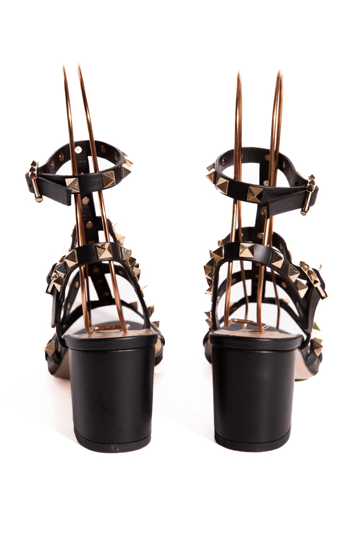VALENTINO Black Rockstud Caged Block Heel Sandals (Sz. 35)