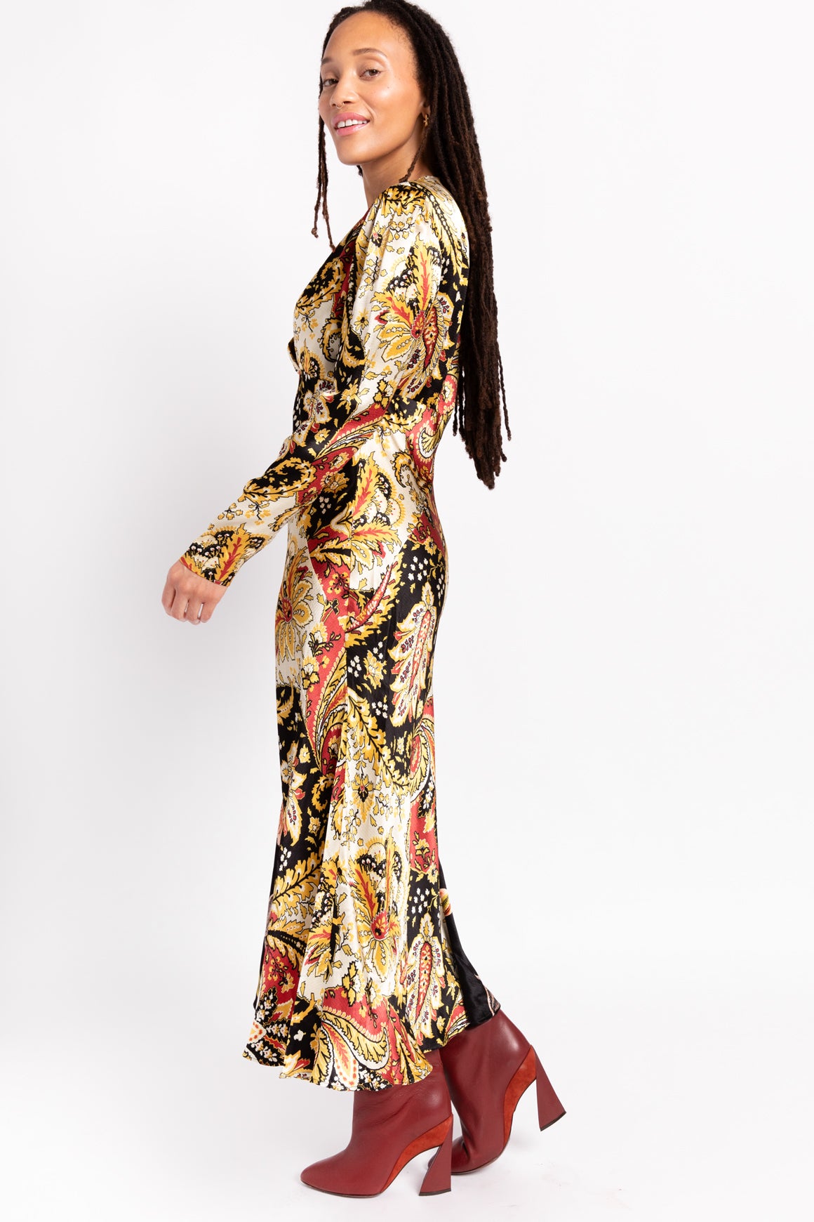 ETRO Black, Red, 
Gold Paisley Maxi Dress