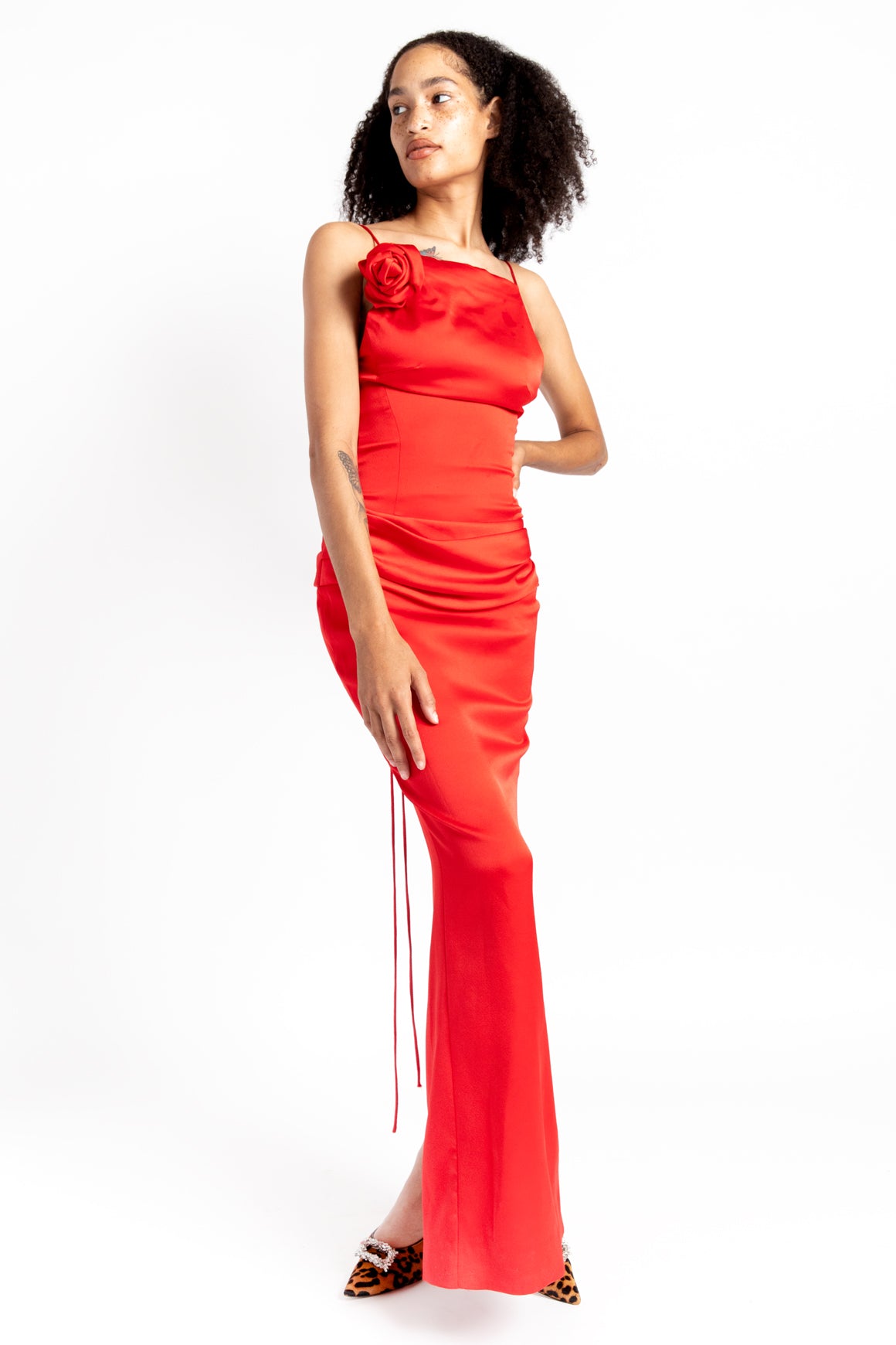 RASARIO Red Satin Gown