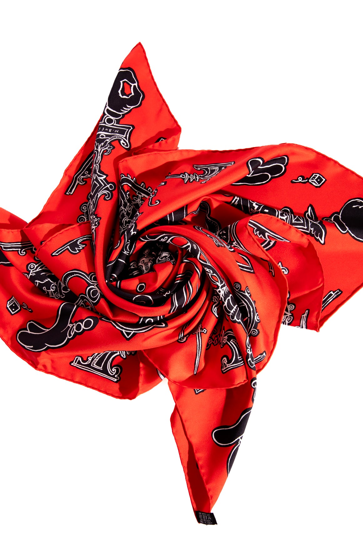 HERMES Red & Black "N. Buffe" Large Silk Scarf
