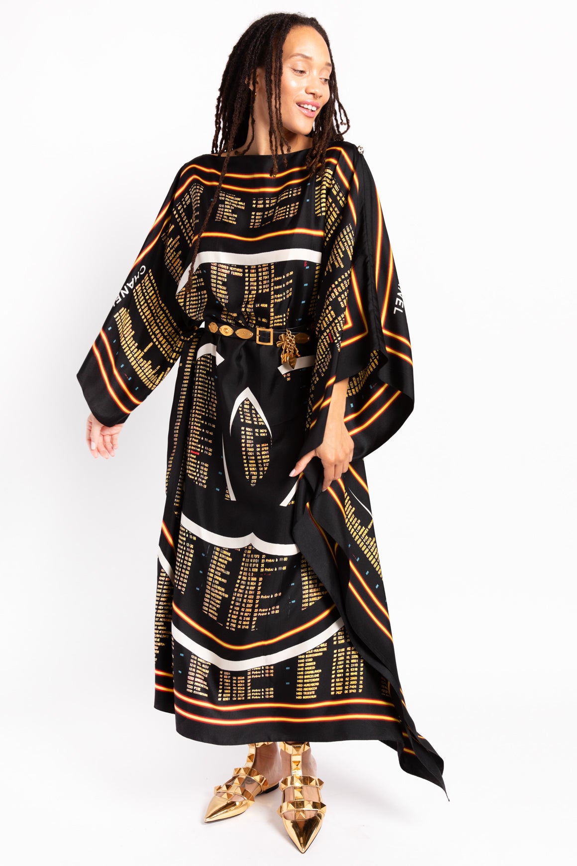 CHANEL Black Printed Silk Kaftan