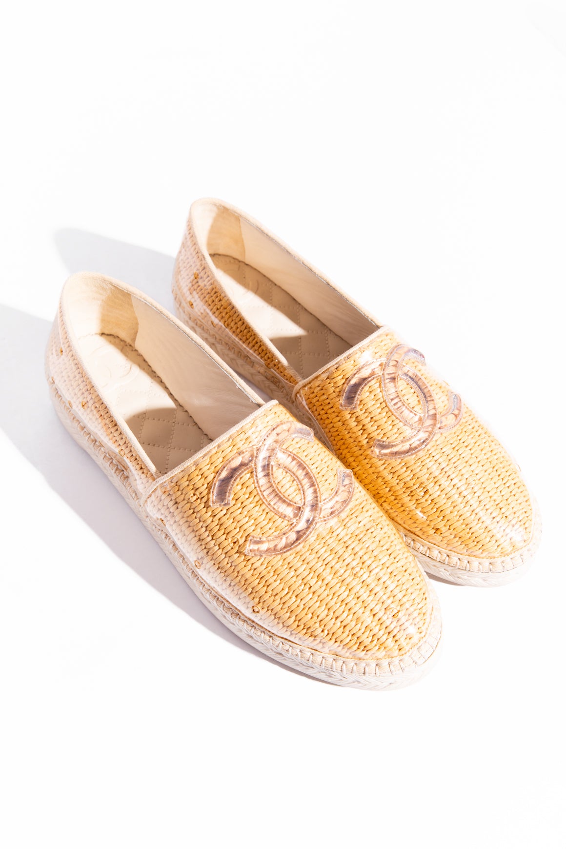 CHANEL PVC & Straw CC Espadrilles (Sz. 42)