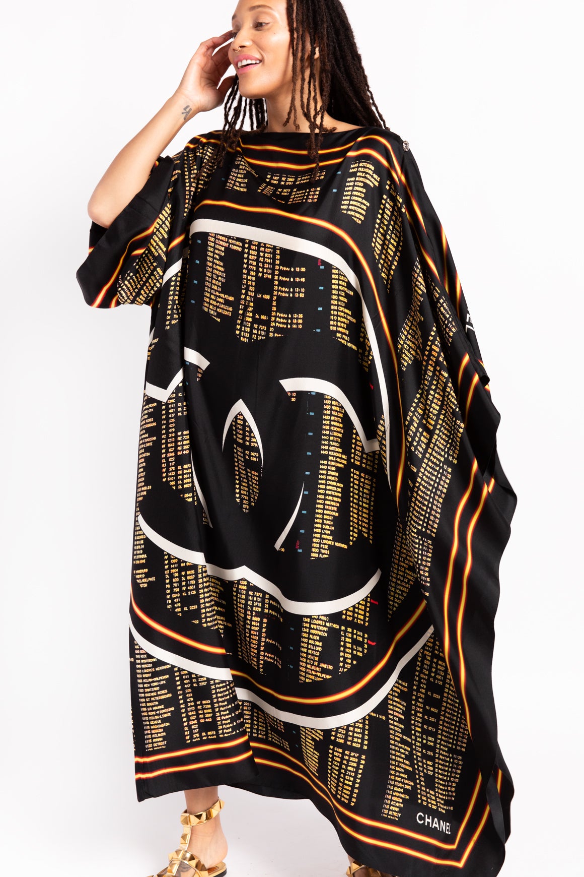 CHANEL Black Printed Silk Kaftan