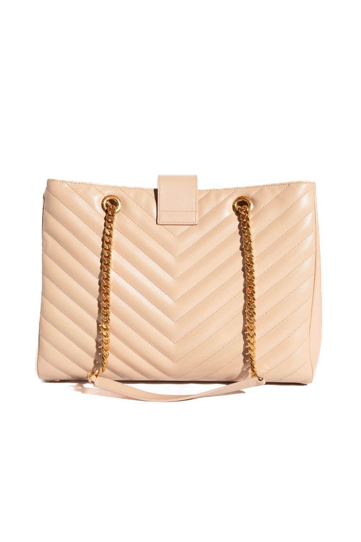 SAINT LAURENT Beige Chevron Shopper Tote