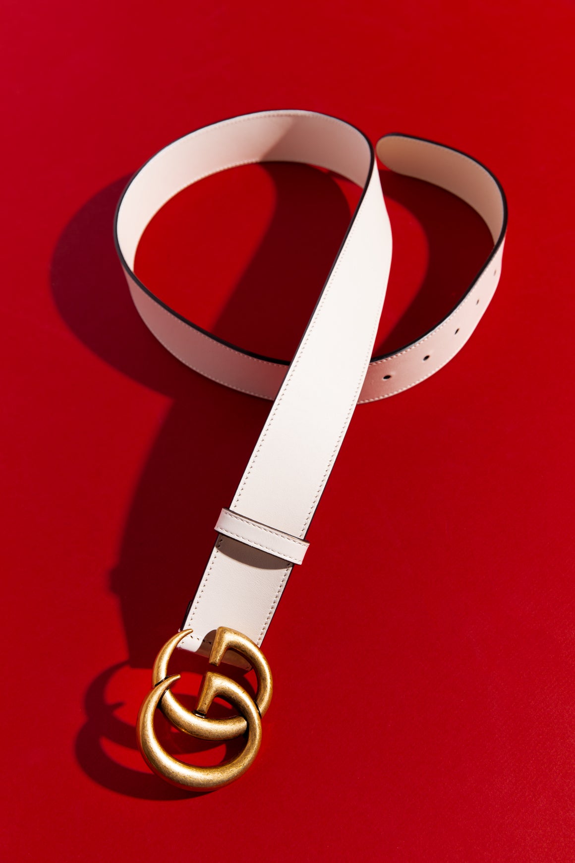 GUCCI White Leather GG Marmont Wide Belt