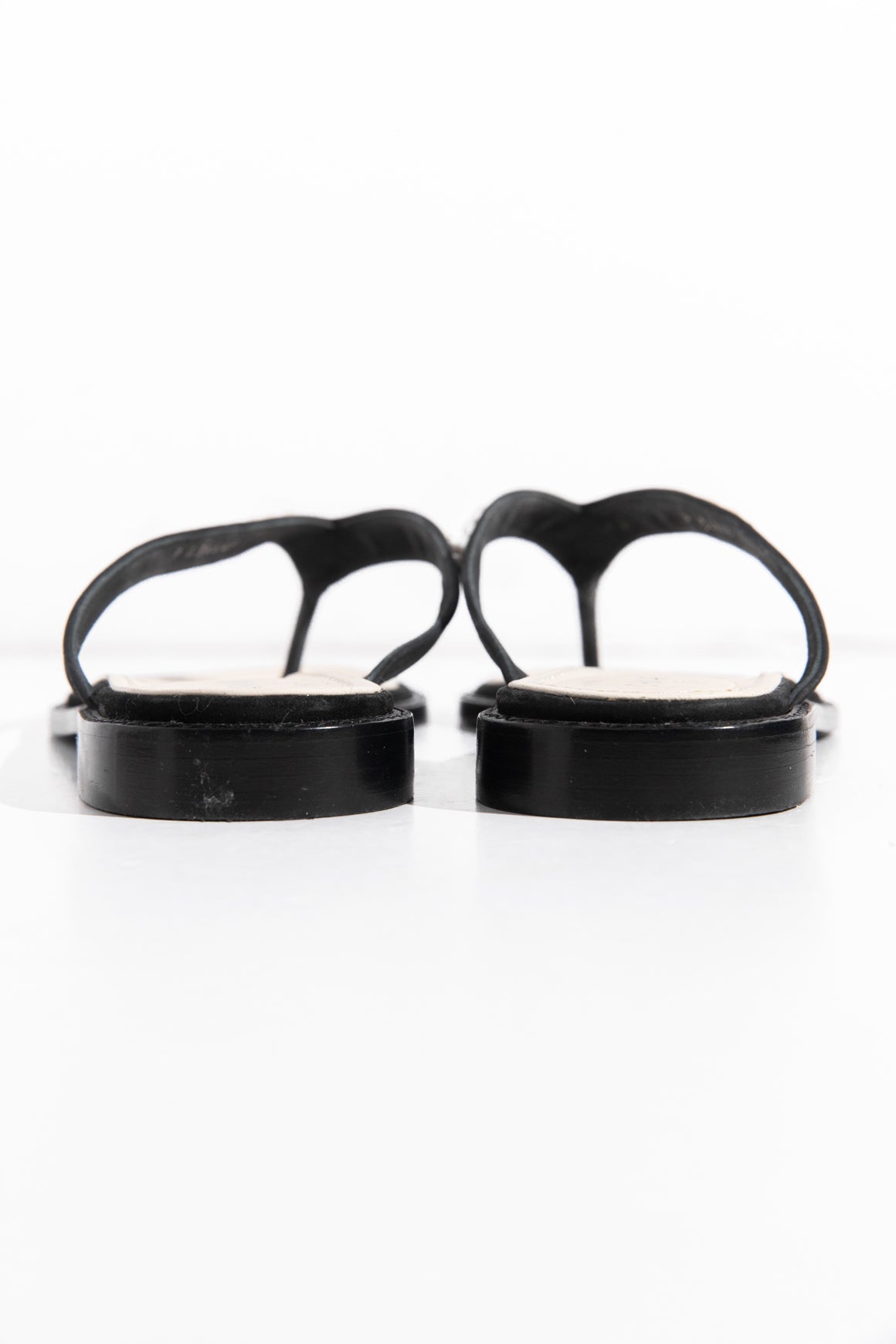 CHANEL Black + Cream Faux Pearl Thong Sandals (Sz. 38 1/2)
