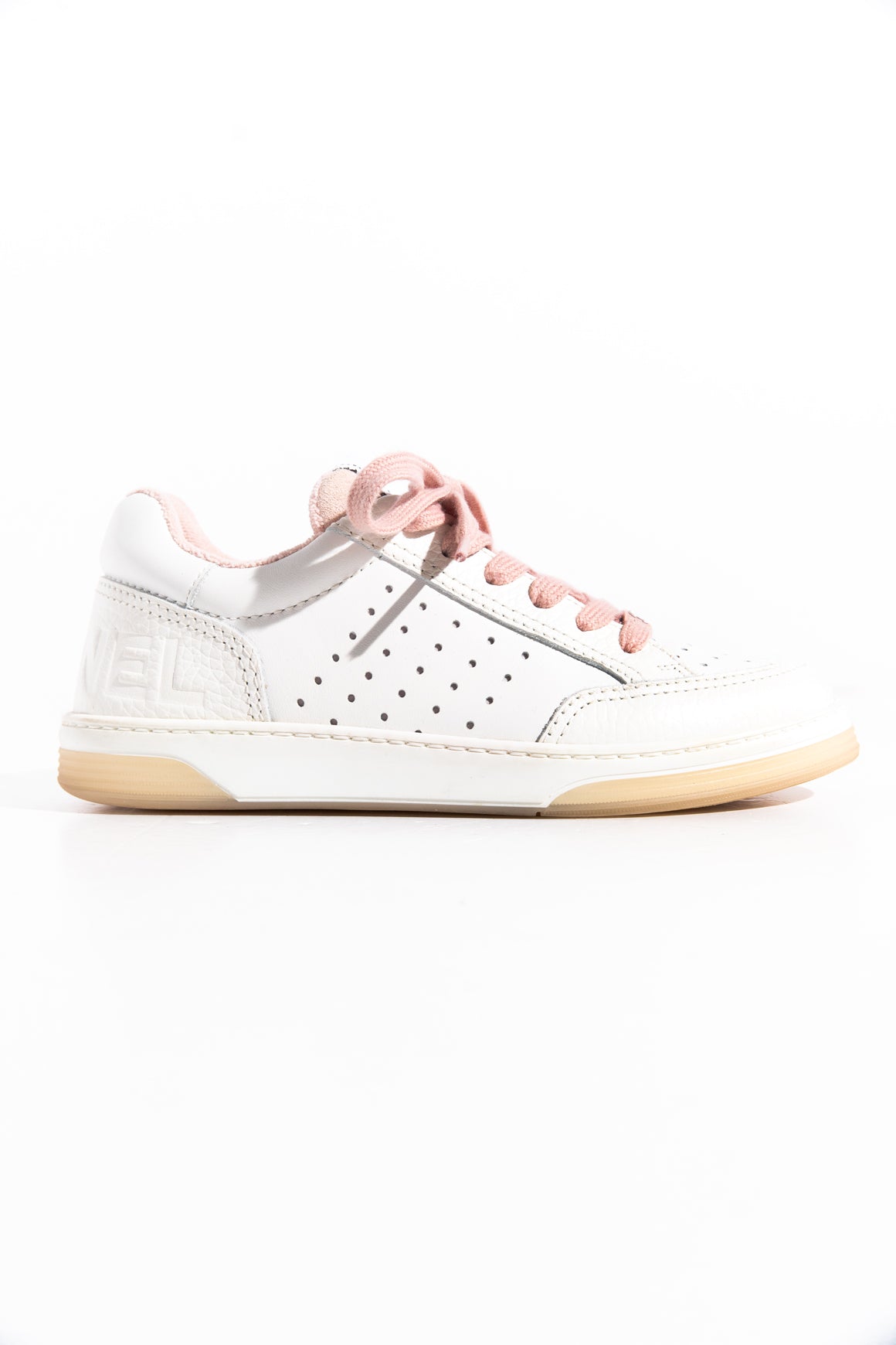 CHANEL White Leather Pink Laces Sneakers (Sz. 36 1/2)
