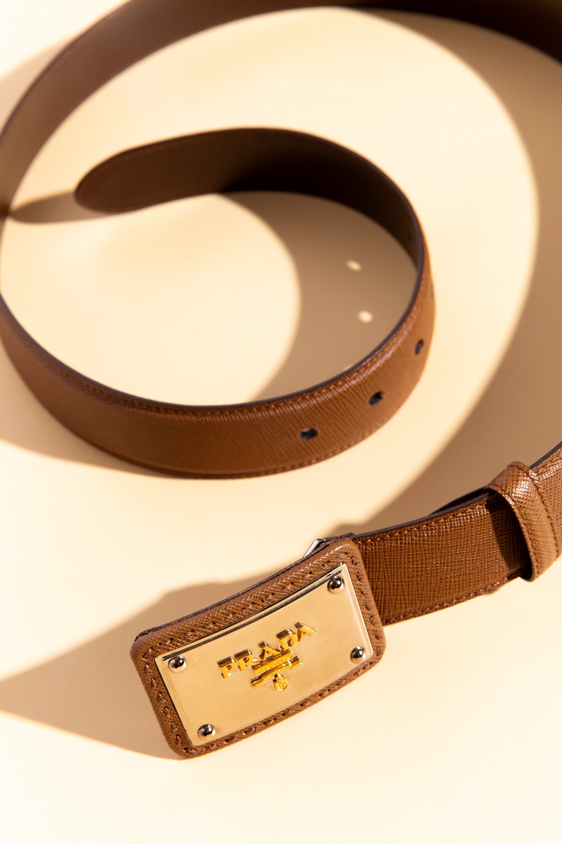 PRADA Brown Saffiano Leather Belt