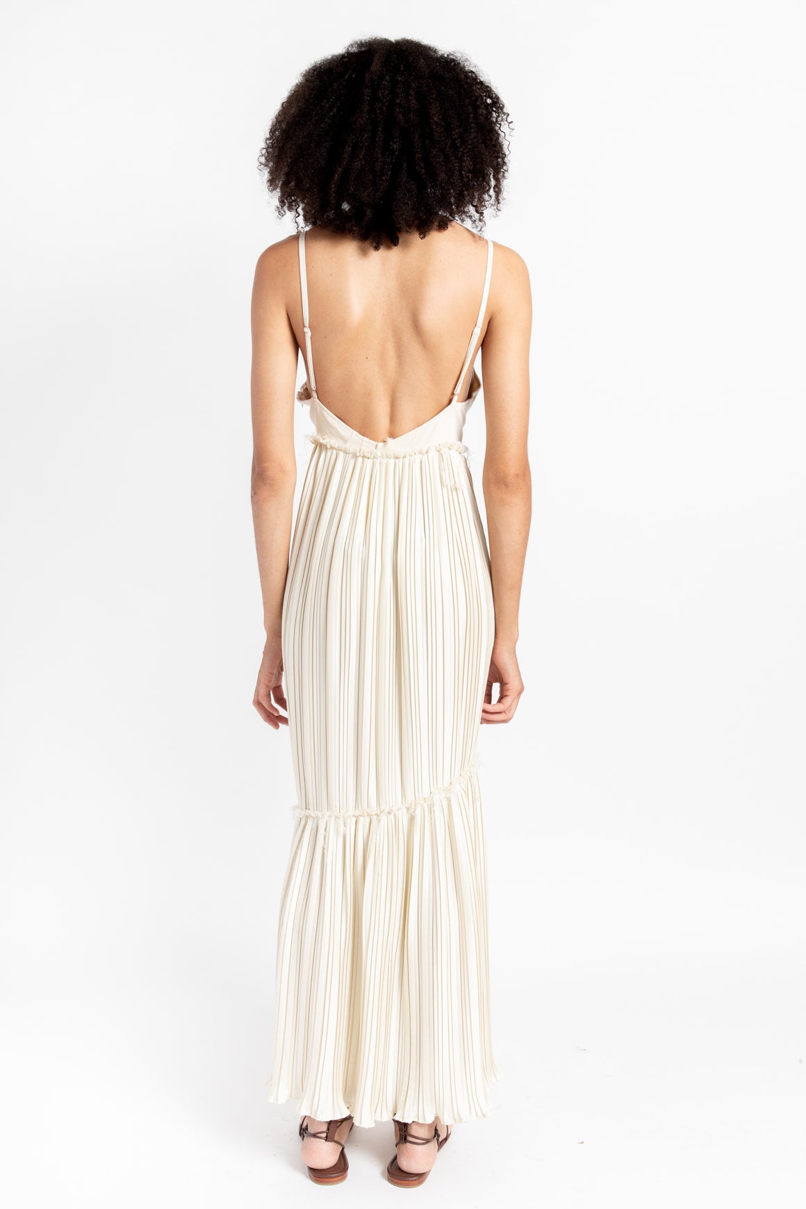 DEVEAUX Cream Pleated Maxi Dress