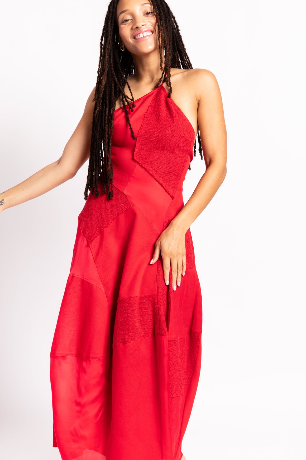 CULT GAIA Red Patchwork "Cienna" Midi Dress