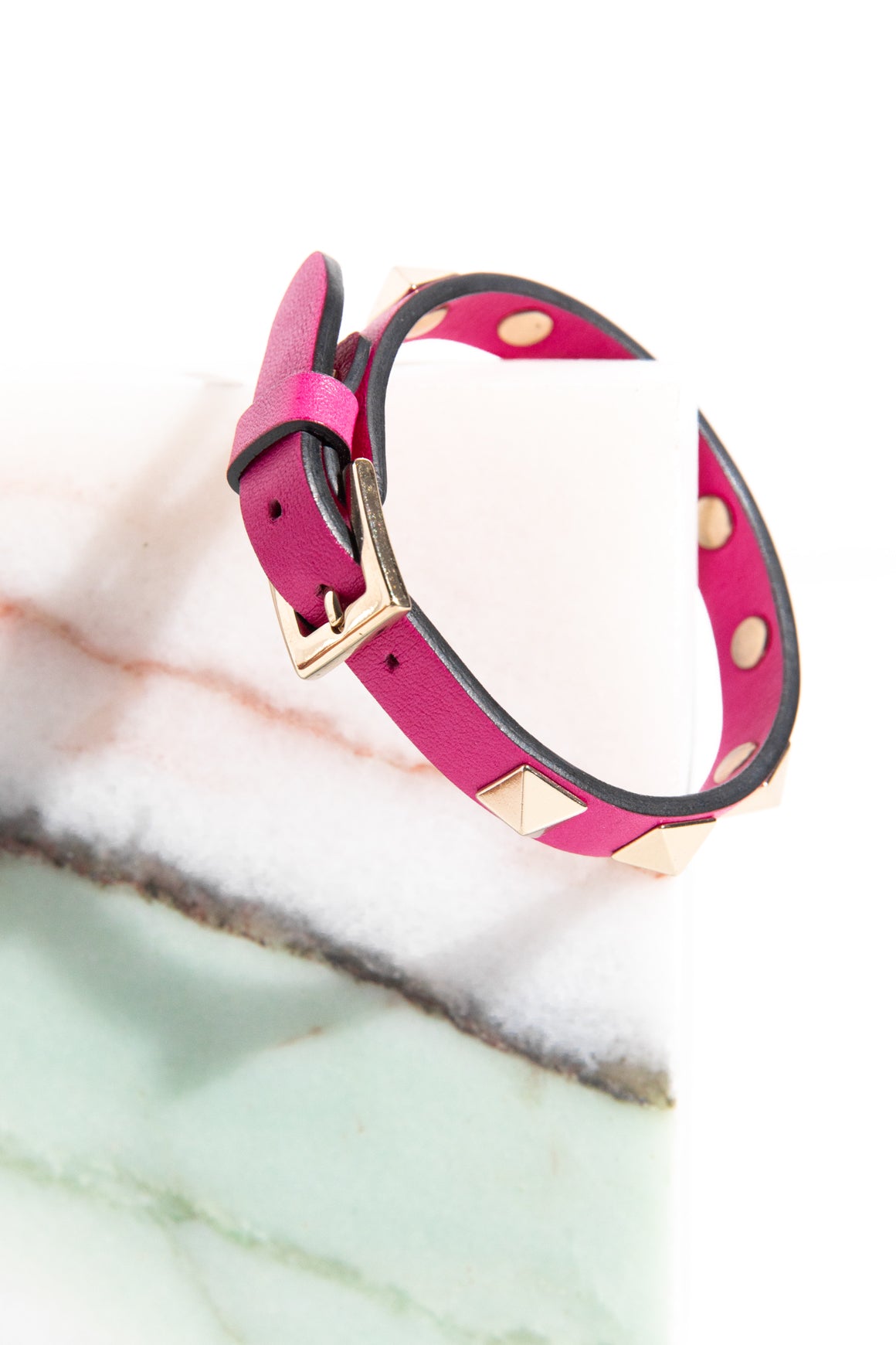 VALENTINO Pink Rockstud Leather Bracelet