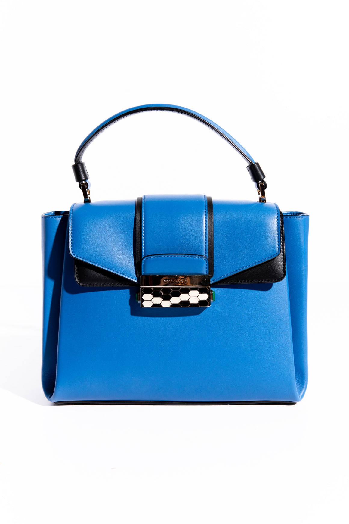 BVLGARI Blue Leather Serpenti Viper Top Handle Bag