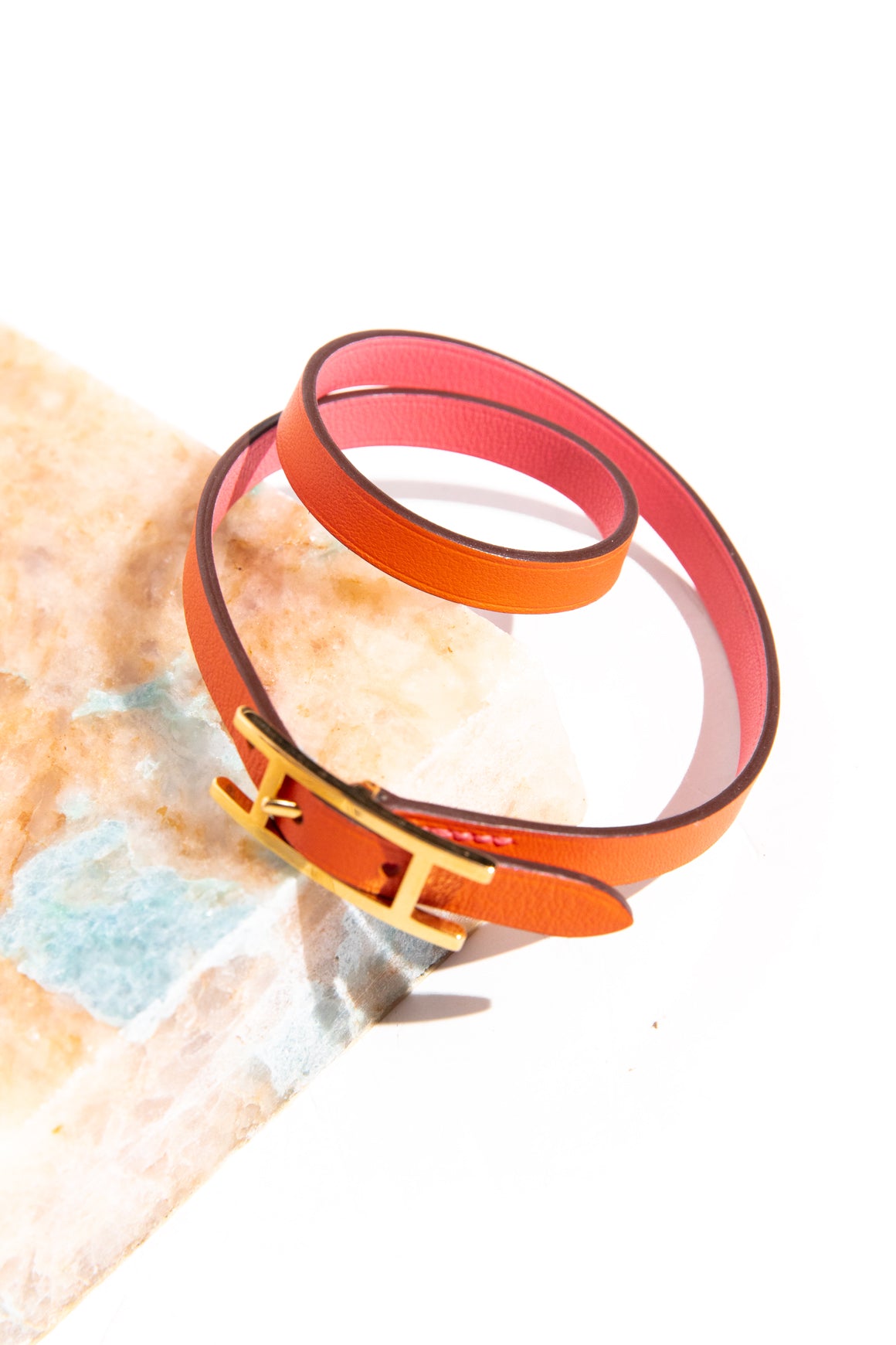 HERMES Orange + Pink Behapi Double Tour Bracelet