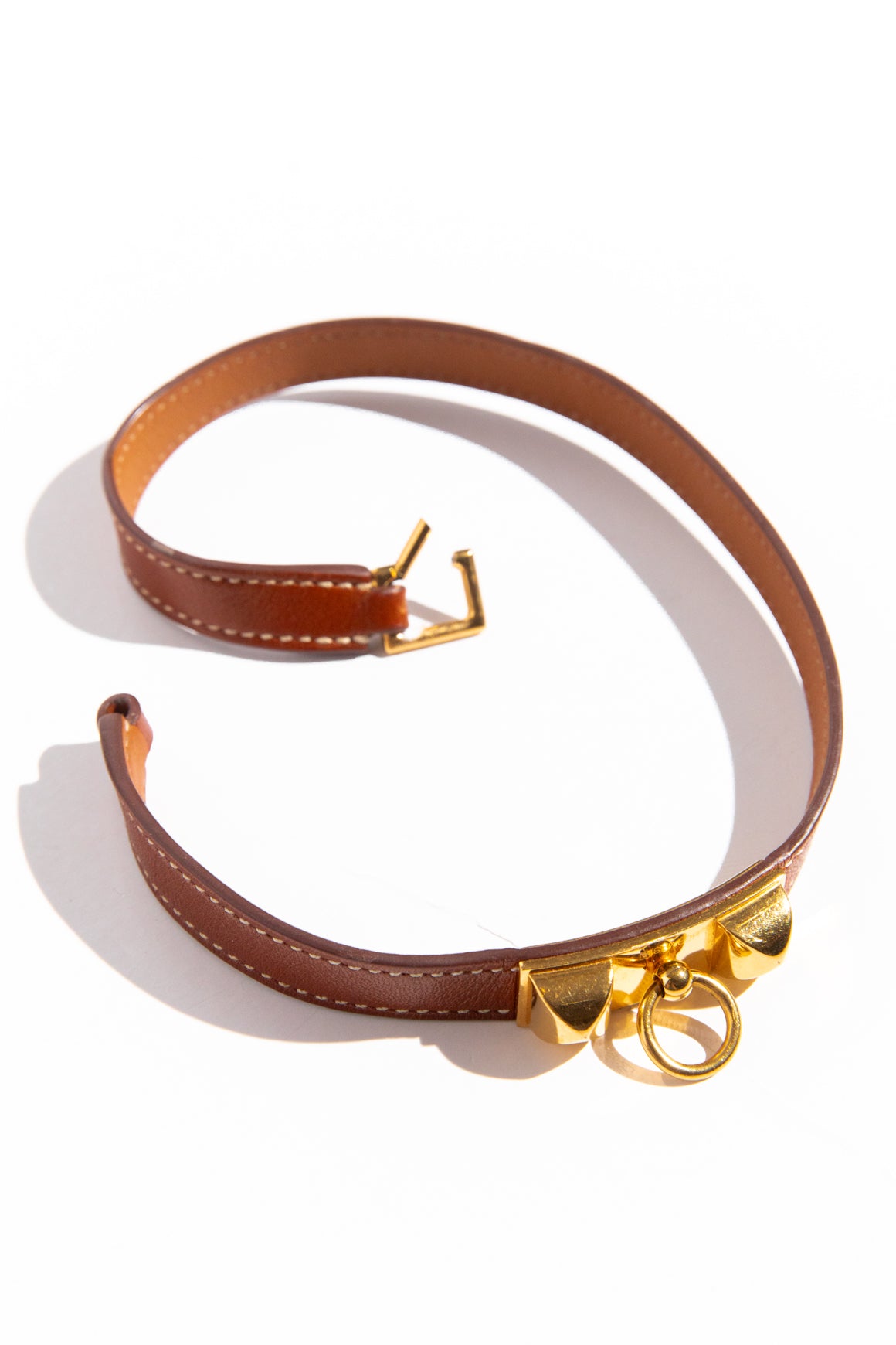 HERMES Brown Leather Rivale Double Tour Bracelet