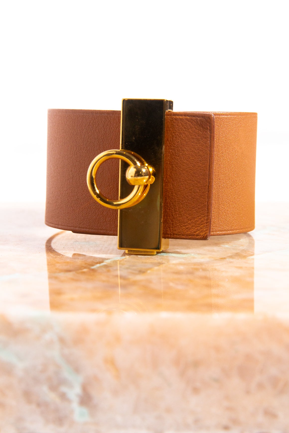 HERMES Brown Epsom Leather Cuff