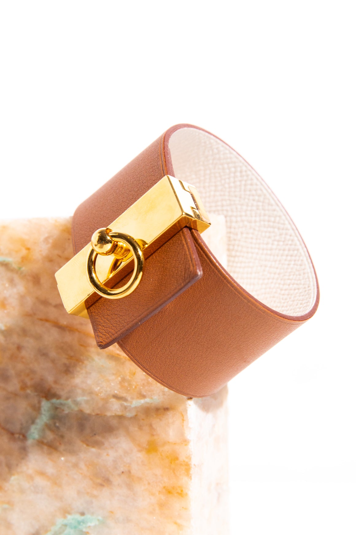 HERMES Brown Epsom Leather Cuff