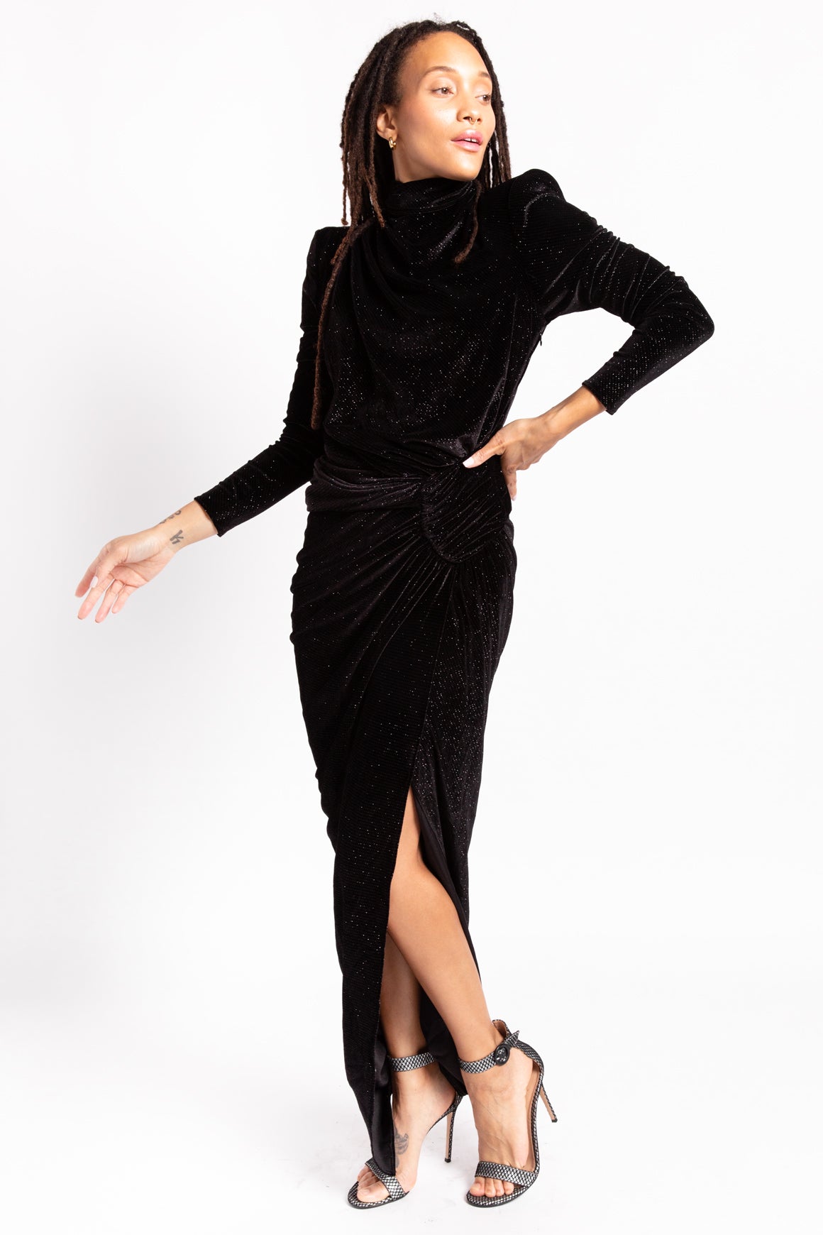 ALEXANDRE VAUTHIER Black Sparkly Velvet Gown