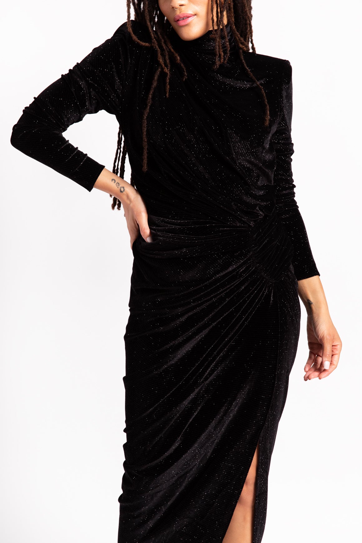 ALEXANDRE VAUTHIER Black Sparkly Velvet Gown