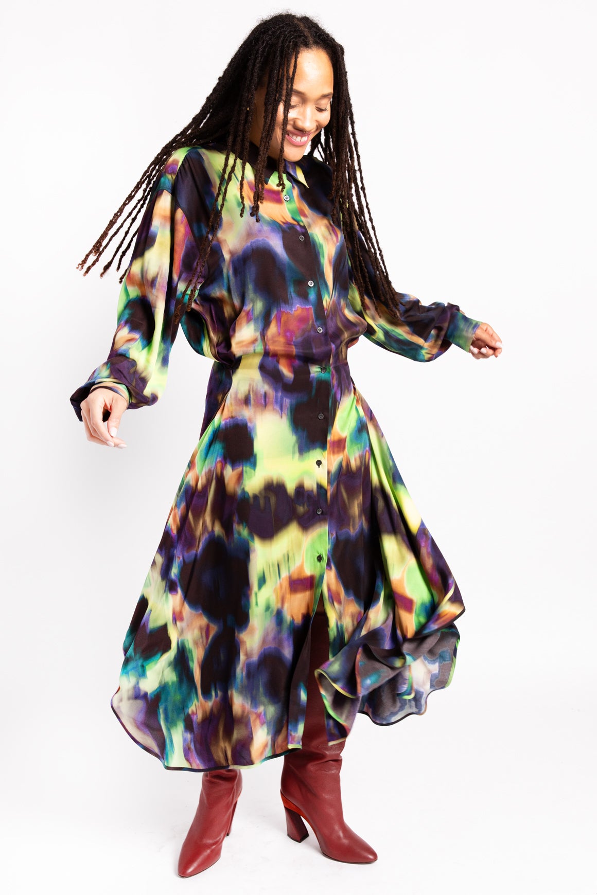 DRIES VAN NOTEN Multi-Color Tie Dye Midi Dress