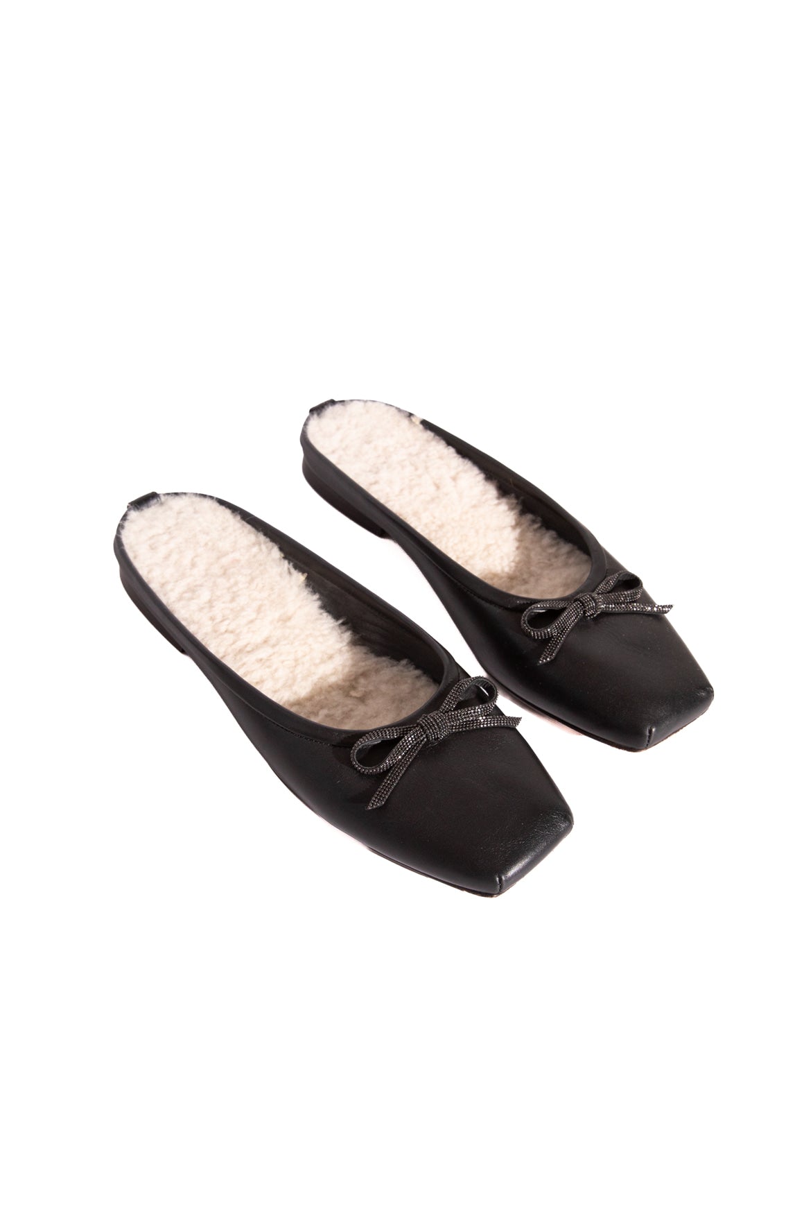 BRUNELLO CUCINELLI Black Bow Sherpa Ballet Mules (Sz. 37.5)