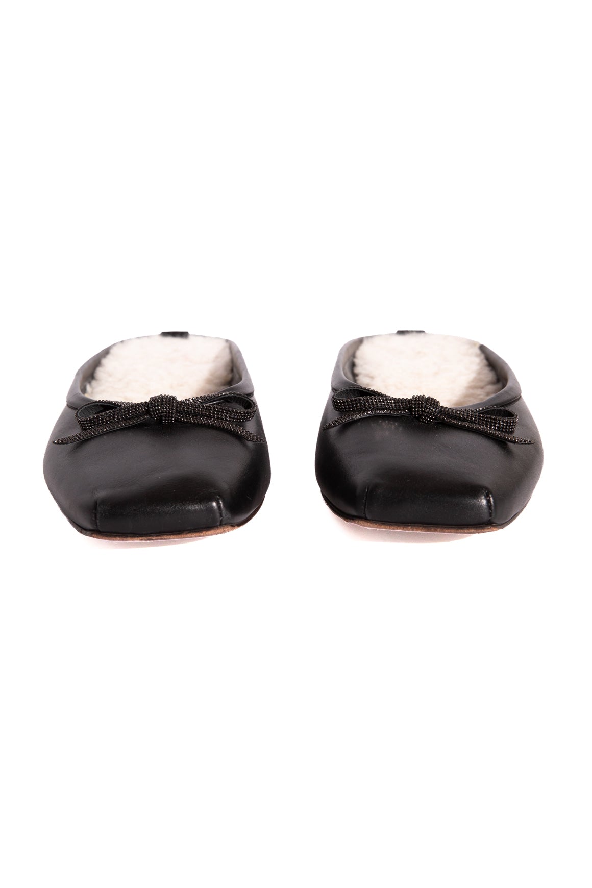 BRUNELLO CUCINELLI Black Bow Sherpa Ballet Mules (Sz. 37.5)