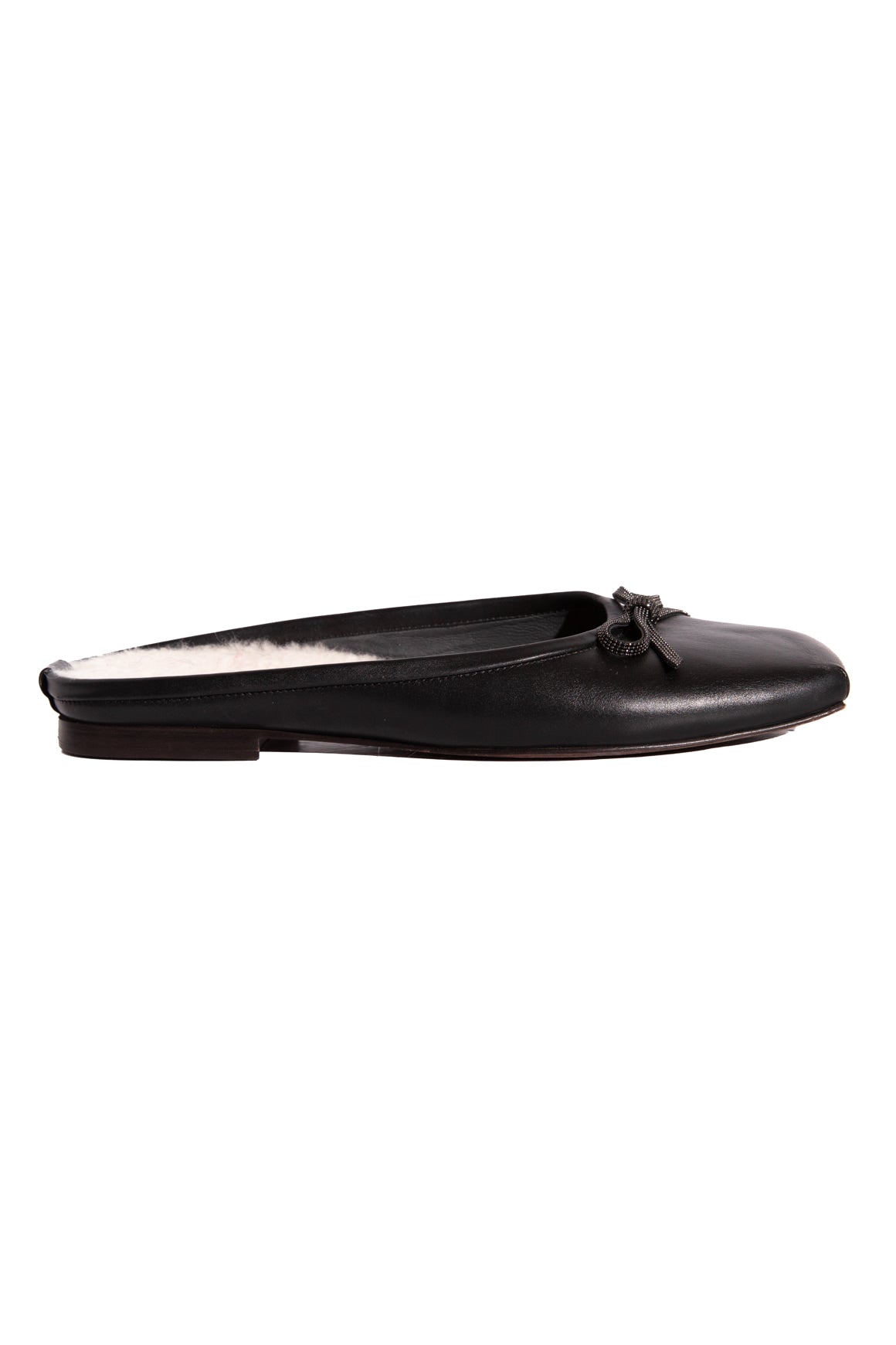 BRUNELLO CUCINELLI Black Bow Sherpa Ballet Mules (Sz. 37.5)