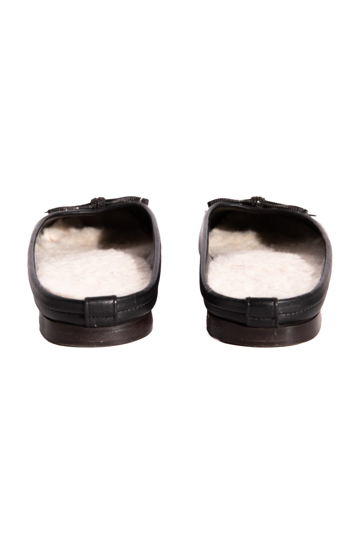 BRUNELLO CUCINELLI Black Bow Sherpa Ballet Mules (Sz. 37.5)