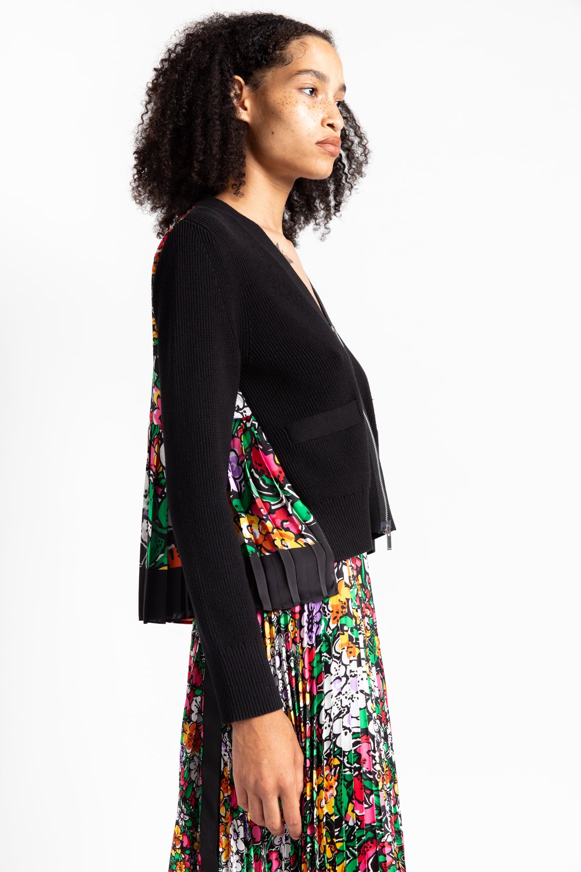 SACAI Floral Pleat Cardigan Sweater