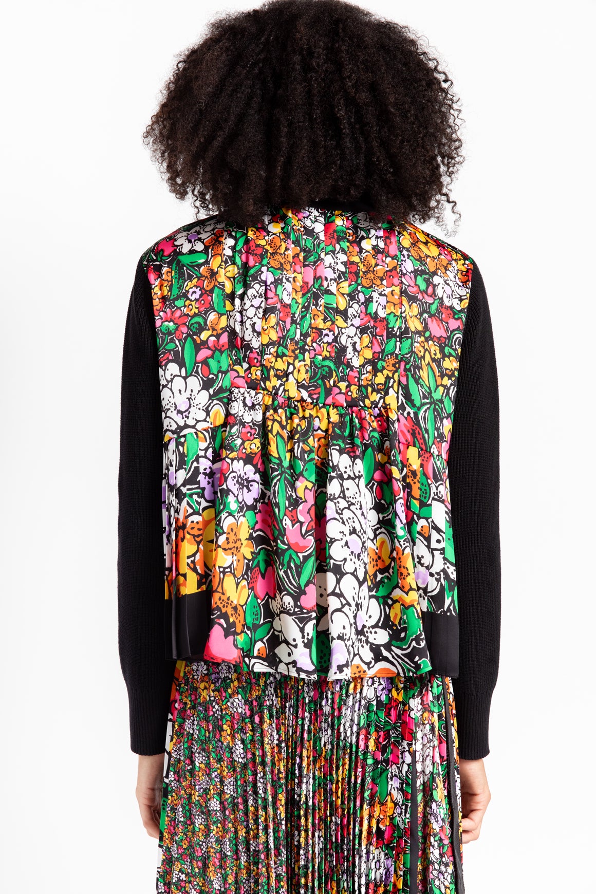 SACAI Floral Pleat Cardigan Sweater