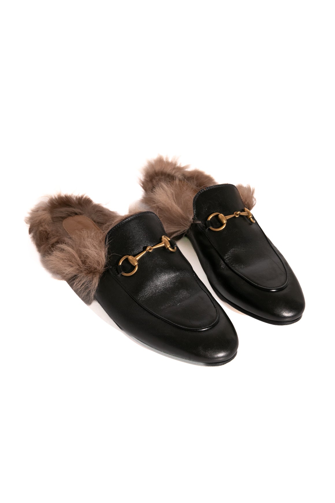 GUCCI Black Fur Princetown Mules (Sz. 38)