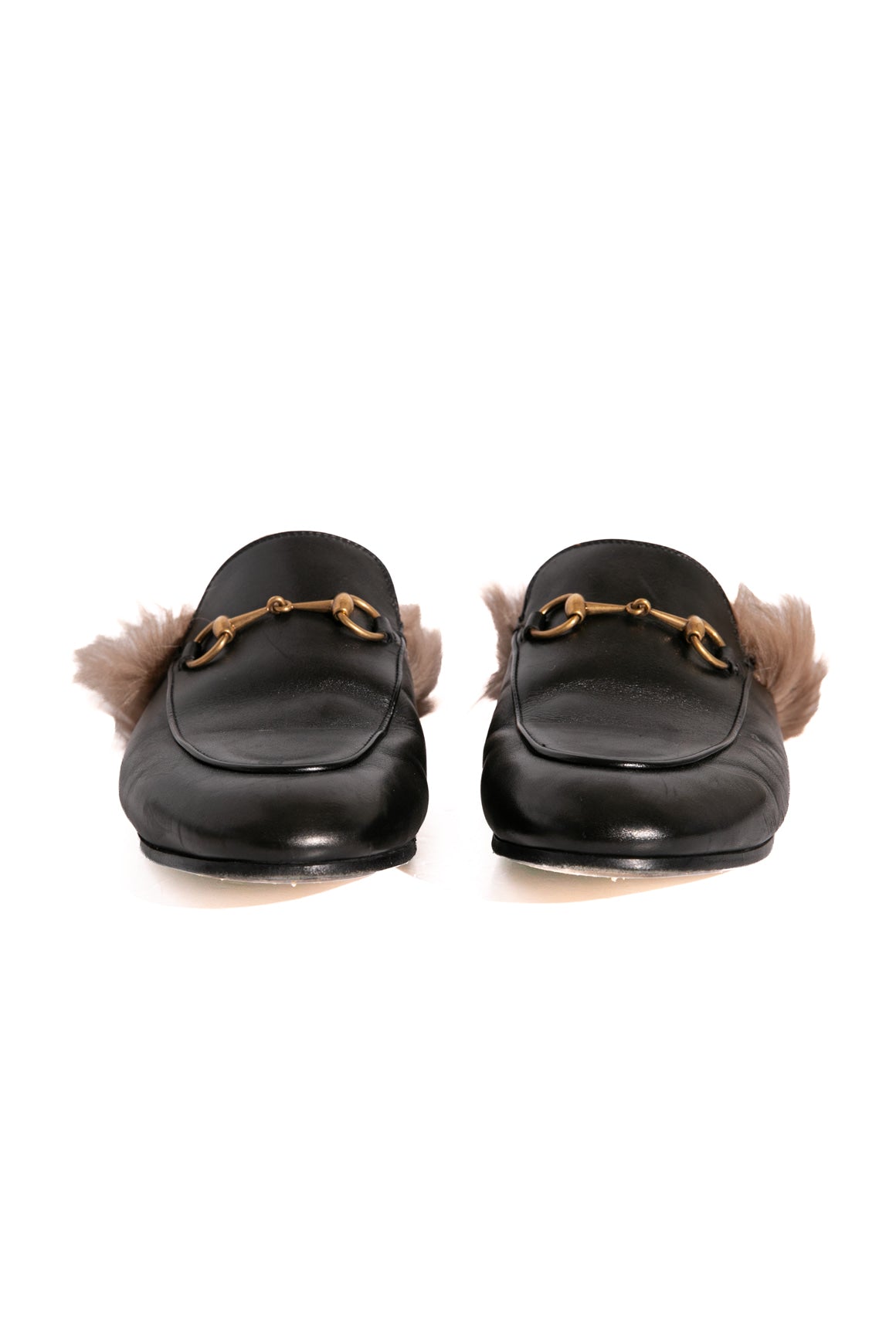GUCCI Black Fur Princetown Mules (Sz. 38)