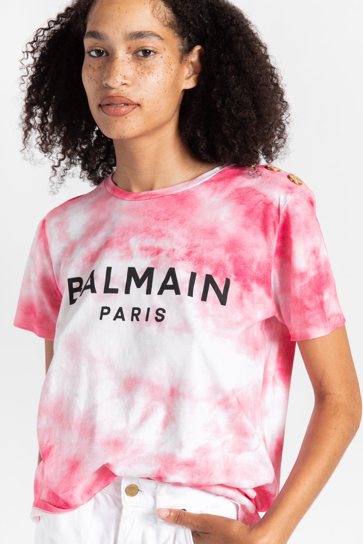 BALMAIN Pink Tie Dye Graphic Tee