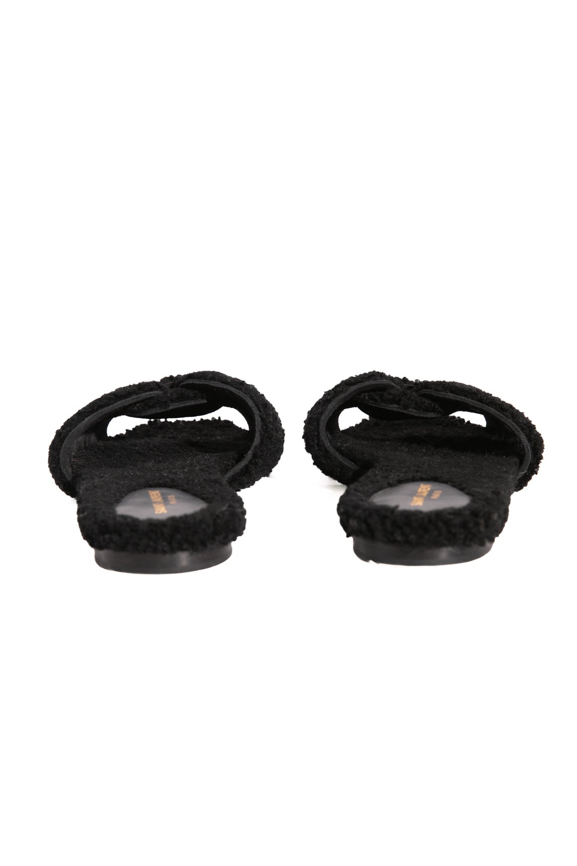 SAINT LAURENT Black Shearling Tribute Slides (Sz. 38.5)
