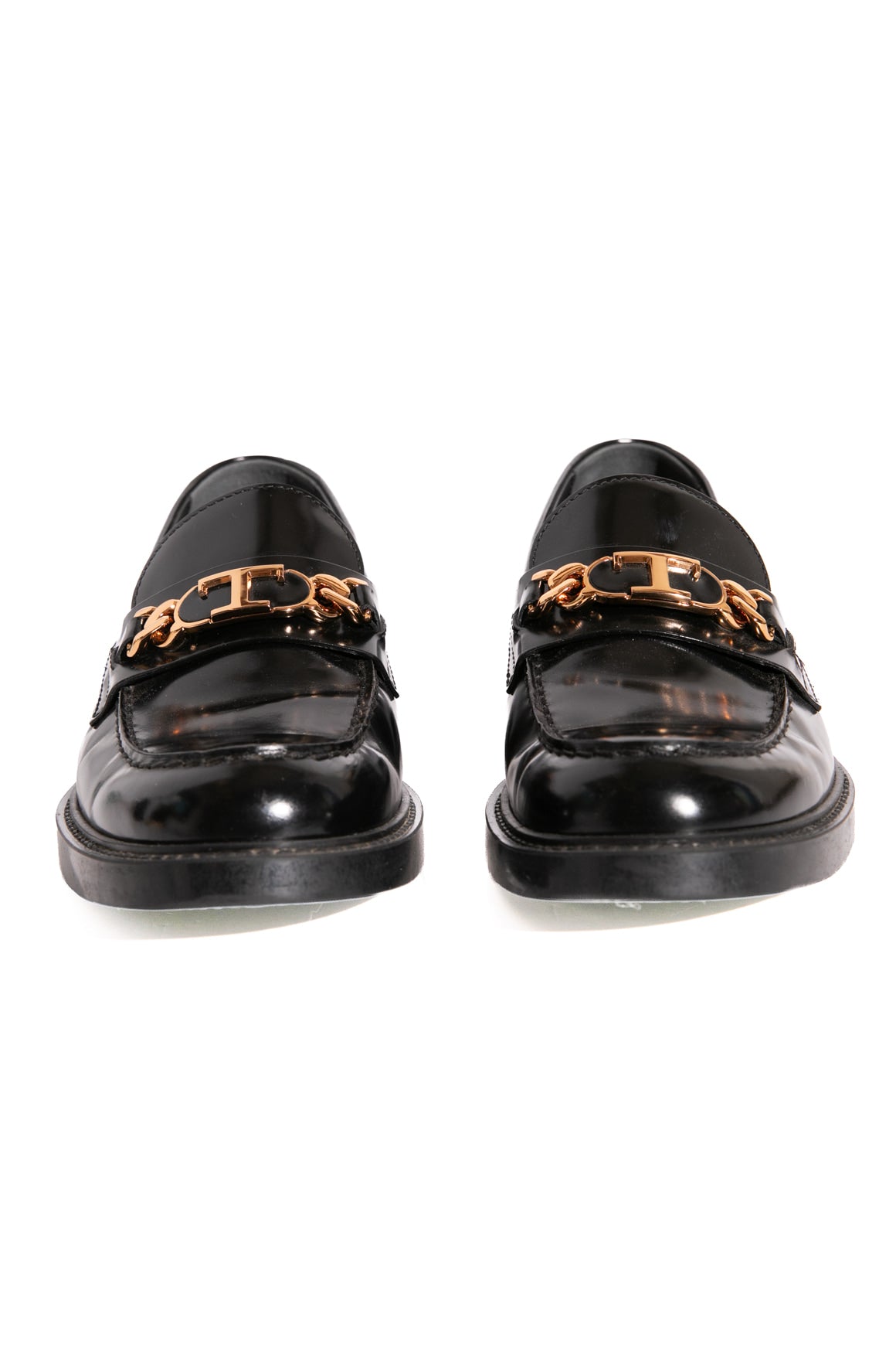 TOD'S Black Patent Gold Chain Loafers (Sz. 39)