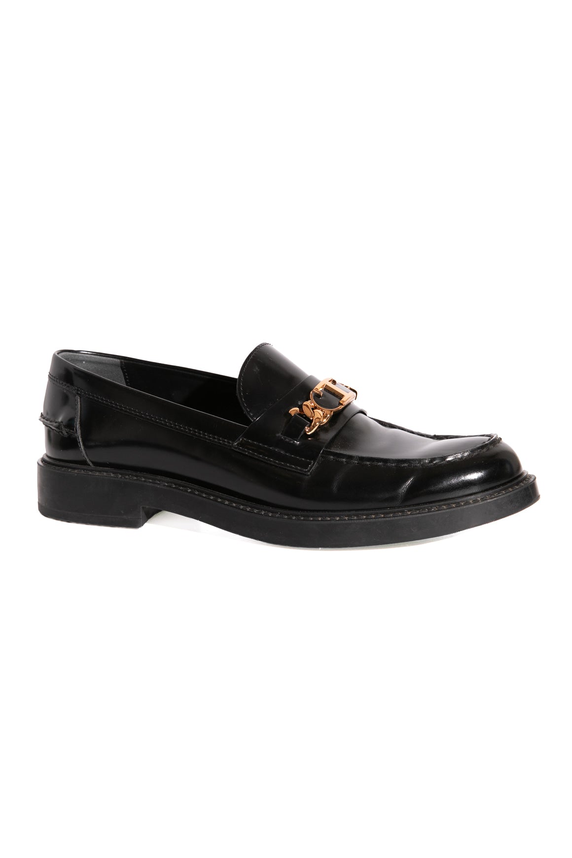 TOD'S Black Patent Gold Chain Loafers (Sz. 39)