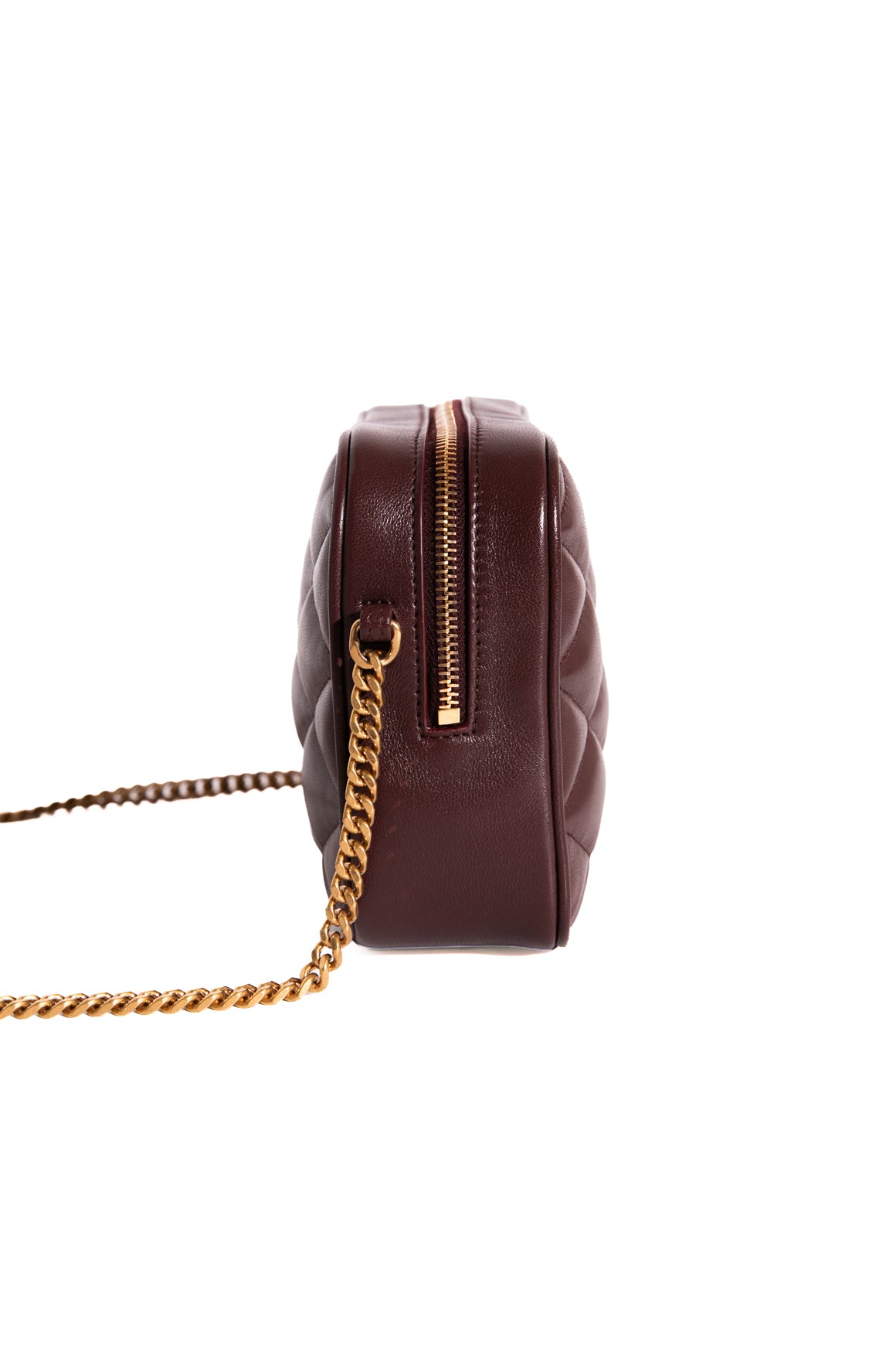 SAINT LAURENT Wine Quilted Mini Sade Camera Bag