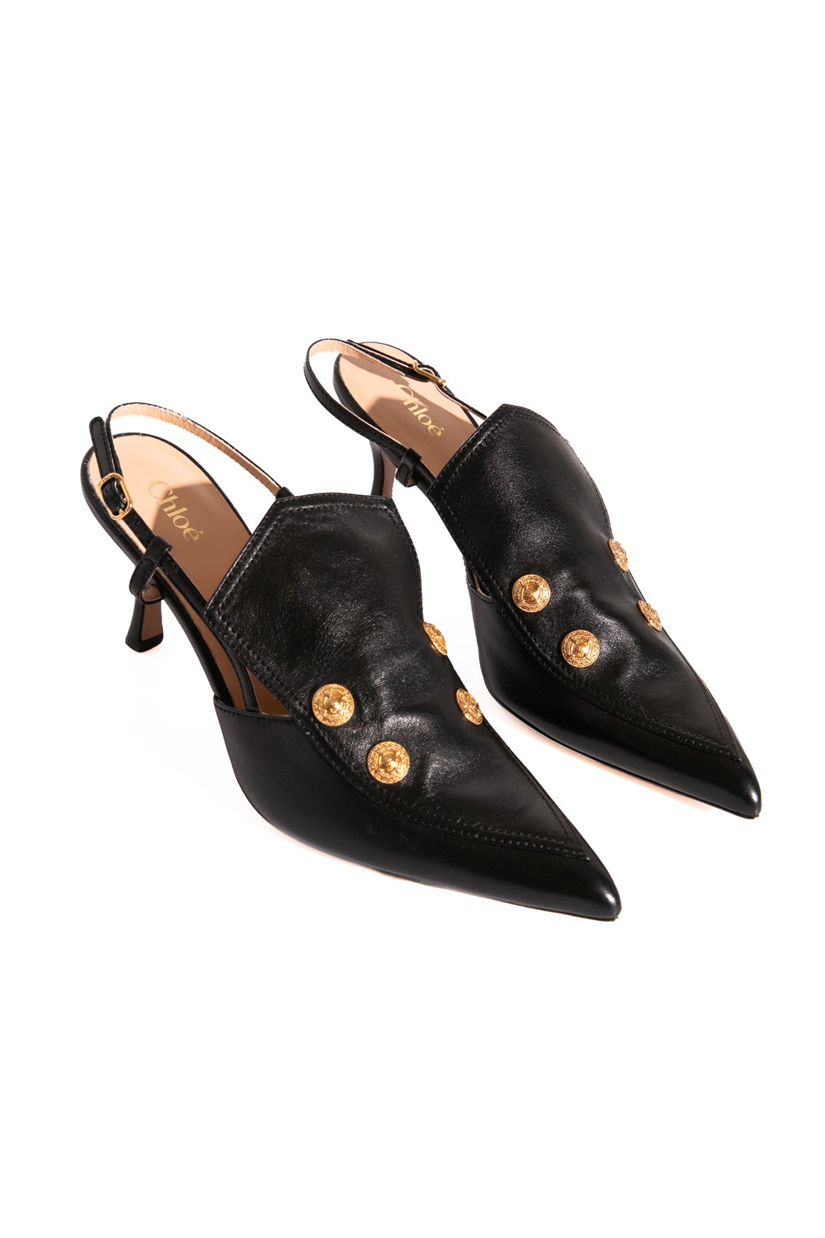 CHLOE Black Leather Agnes Slingback Heels (Sz. 38)