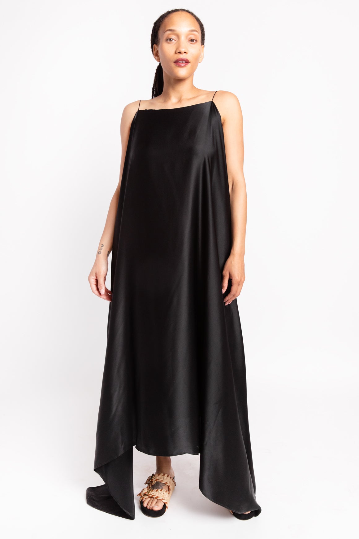 BERNADETTE Black Silk Layered Midi Dress