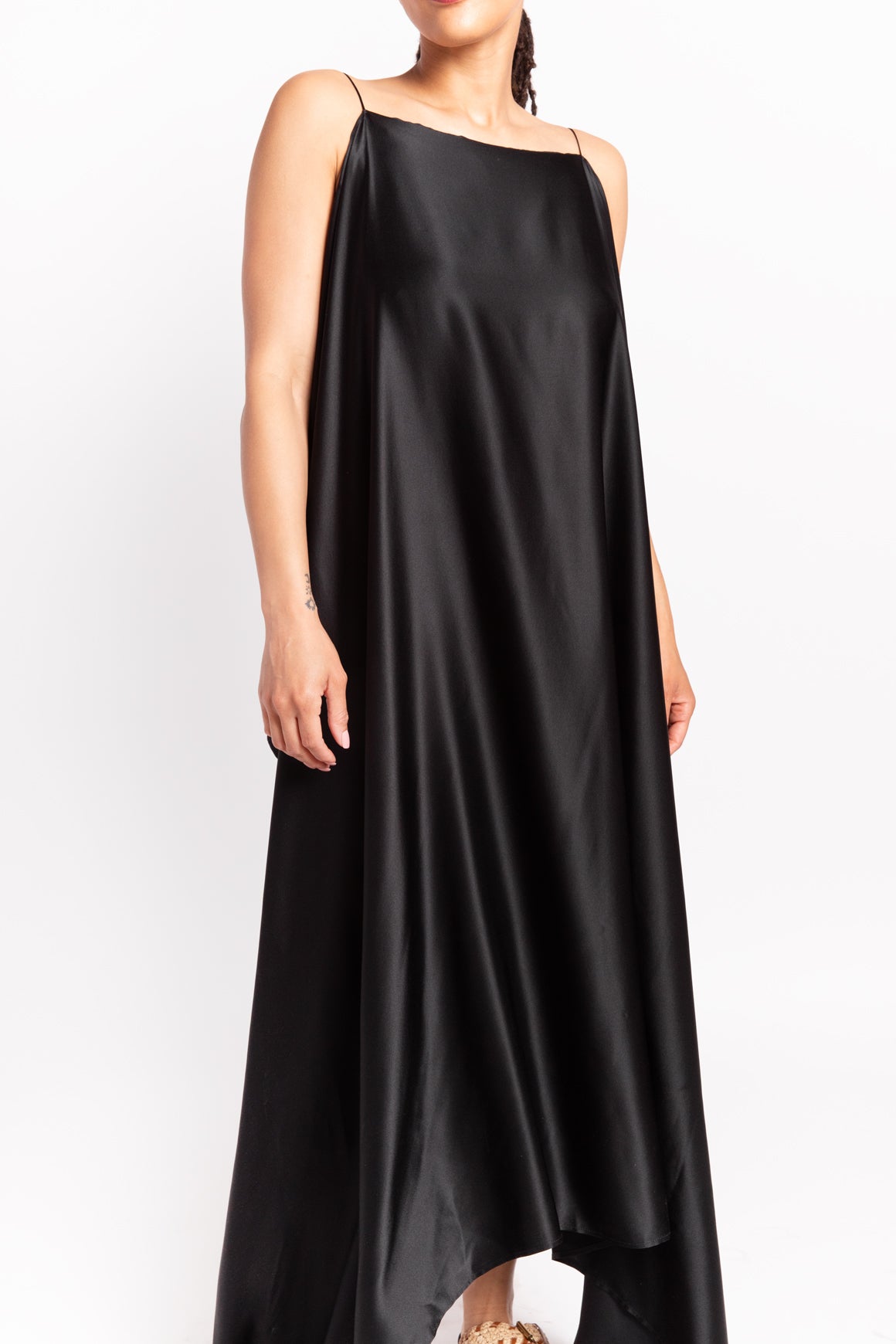 BERNADETTE Black Silk Layered Midi Dress
