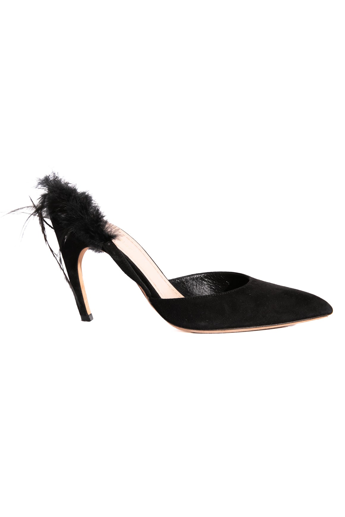 CHRISTIAN DIOR Black Suede Feather Slingbacks (Sz. 38)