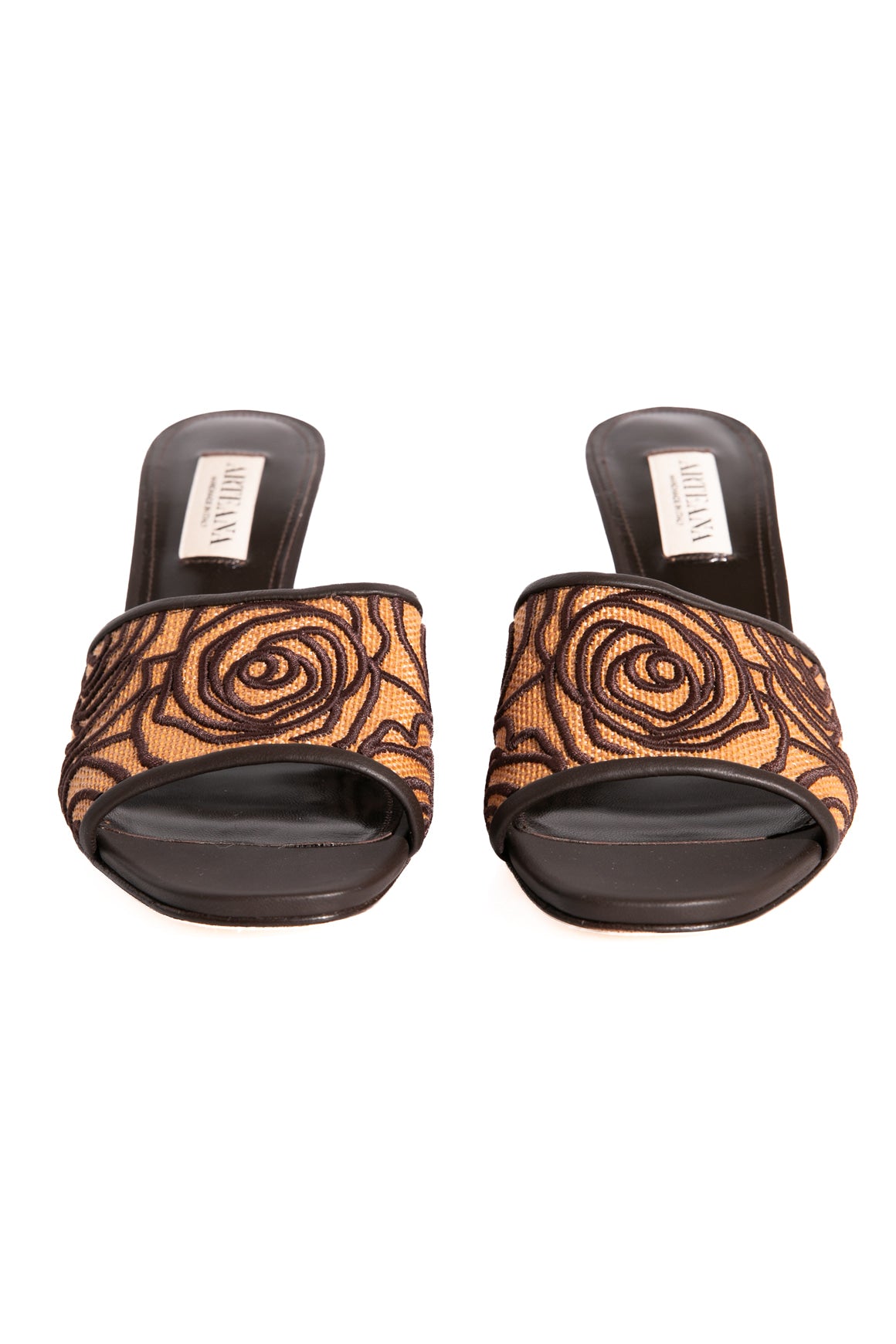 ARTEANA Brown Rose Embroidered Heeled Mules (Sz. 38.5)