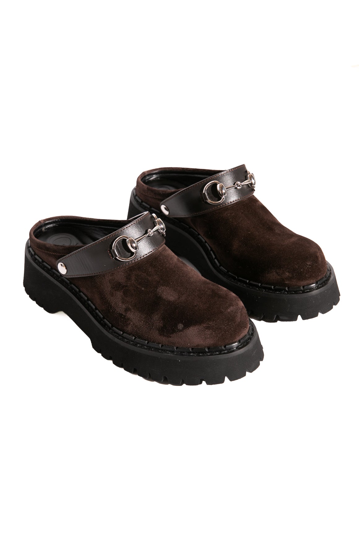 GUCCI Brown Suede Horse-bit Mule Clogs (Sz. 38)