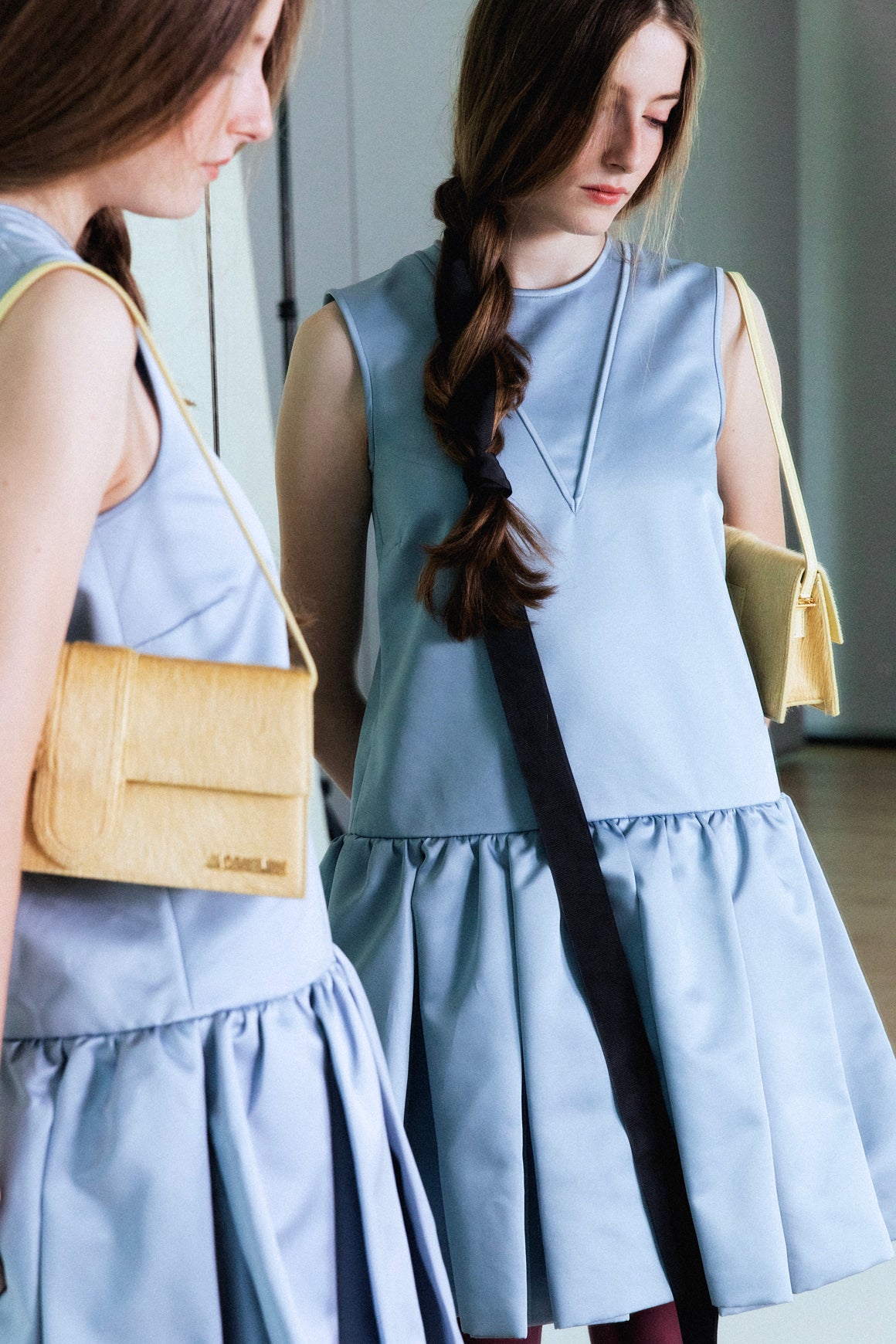 ROCHAS Pale Blue Satin Drop Waist Mini Dress (Sz. 40/S)