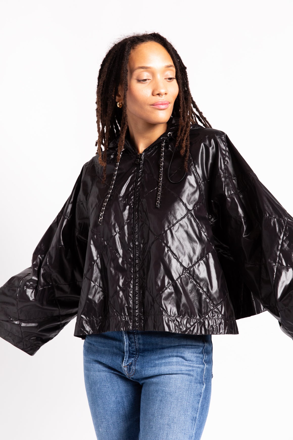 CHANEL Black Quilted Cropped Zip-Up Jacket