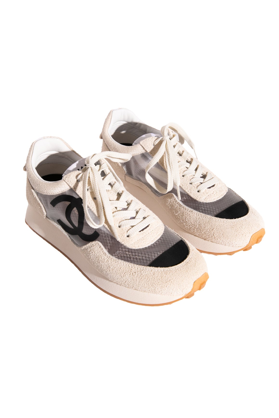 CHANEL Cream Suede & Mesh Sneakers (Sz. 37)